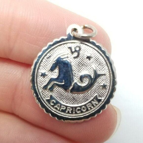 Vintage Capricorn Sterling Silver Astrology Pendant Charm, December January - Picture 1 of 7